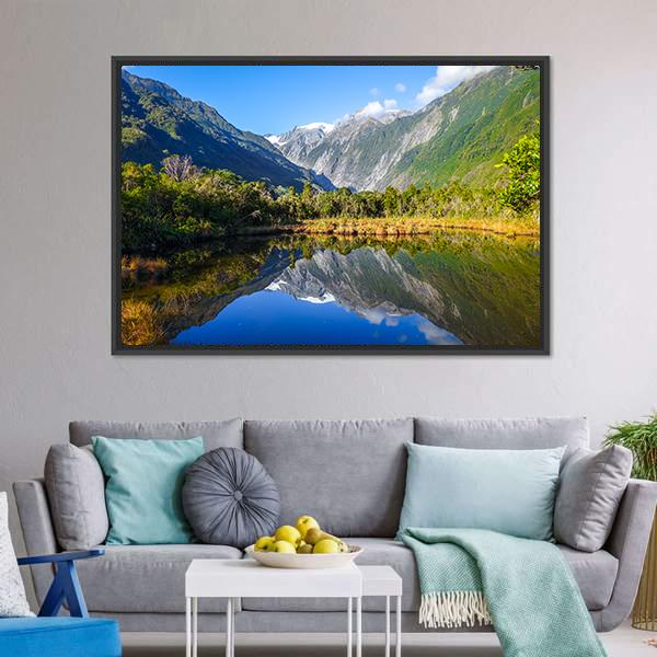 Franz Josef Glacier Reflecting In Lake Canvas Wall Art-3 Horizontal-Gallery Wrap-25" x 16"-Tiaracle