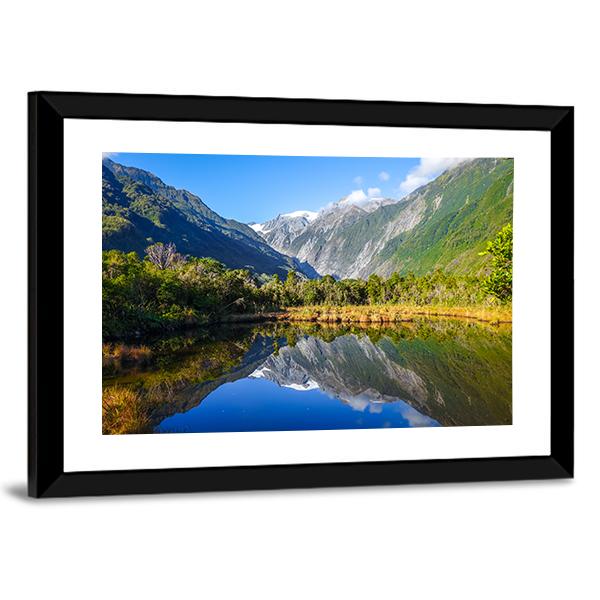 Franz Josef Glacier Reflecting In Lake Canvas Wall Art-3 Horizontal-Gallery Wrap-25" x 16"-Tiaracle