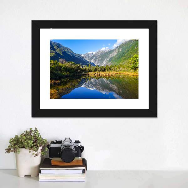 Franz Josef Glacier Reflecting In Lake Canvas Wall Art-1 Piece-Framed Print-20" x 16"-Tiaracle