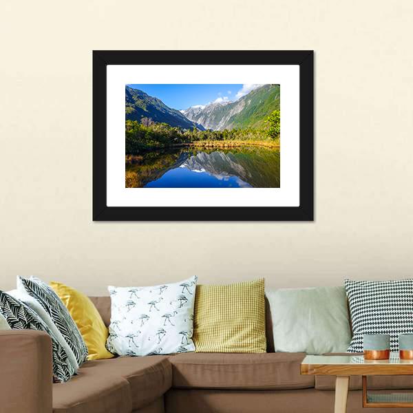 Franz Josef Glacier Reflecting In Lake Canvas Wall Art-3 Horizontal-Gallery Wrap-25" x 16"-Tiaracle