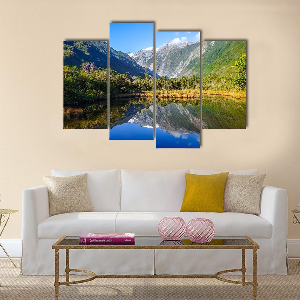 Franz Josef Glacier Reflecting In Lake Canvas Wall Art-4 Pop-Gallery Wrap-50" x 32"-Tiaracle
