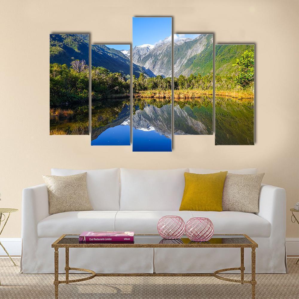 Franz Josef Glacier Reflecting In Lake Canvas Wall Art-5 Pop-Gallery Wrap-47" x 32"-Tiaracle