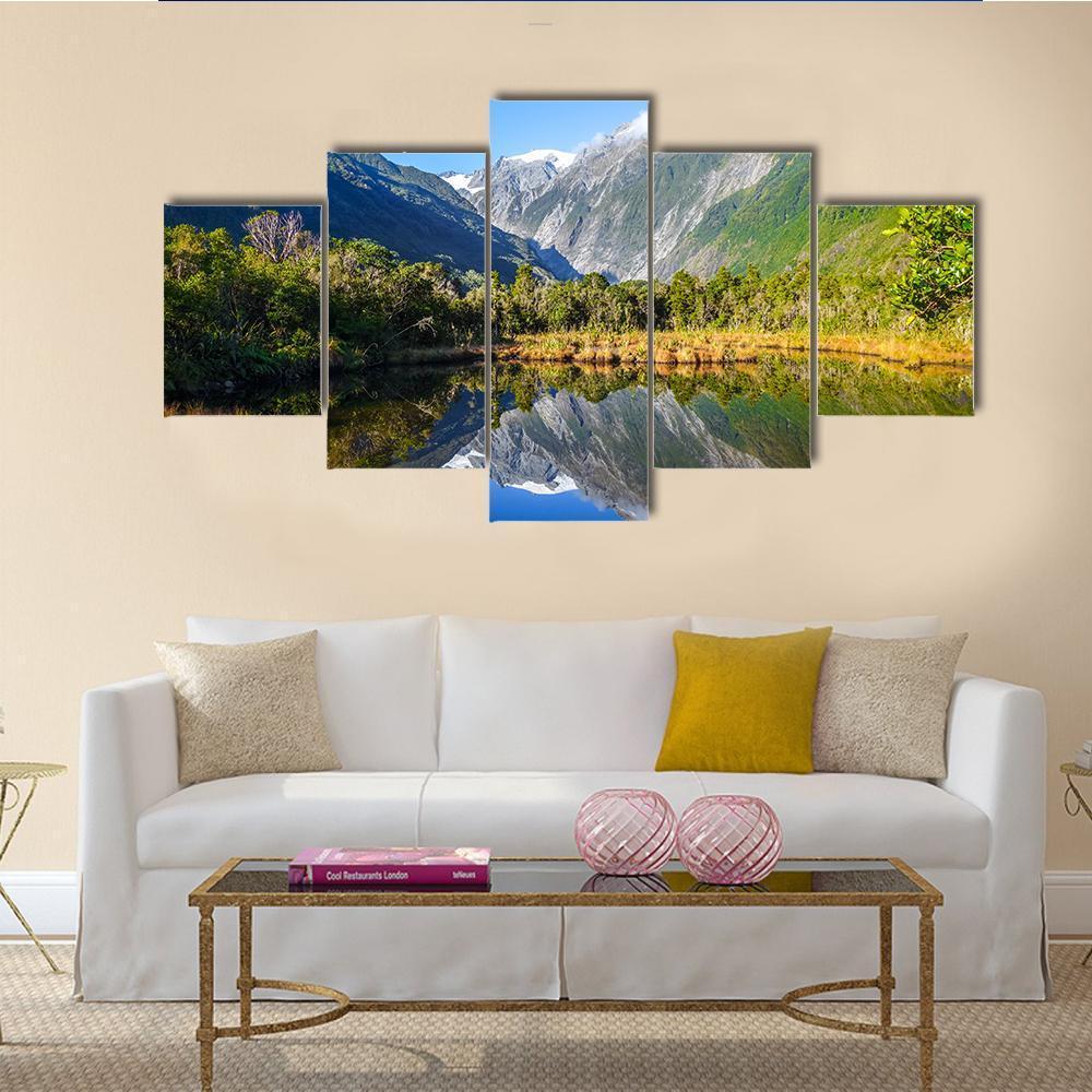 Franz Josef Glacier Reflecting In Lake Canvas Wall Art-5 Star-Gallery Wrap-62" x 32"-Tiaracle
