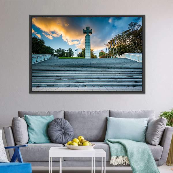 Freedom Square In Tallinn Canvas Wall Art-3 Horizontal-Gallery Wrap-25" x 16"-Tiaracle
