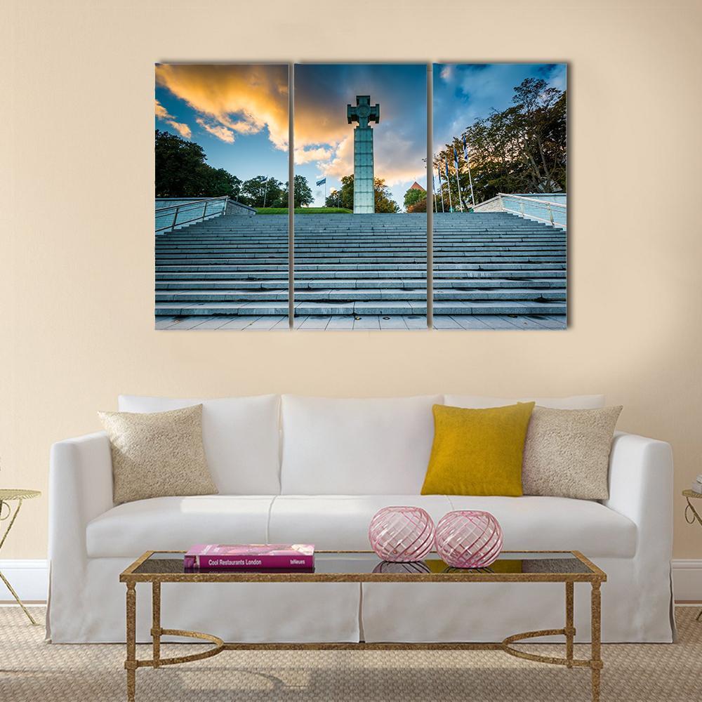 Freedom Square In Tallinn Canvas Wall Art-3 Horizontal-Gallery Wrap-37" x 24"-Tiaracle