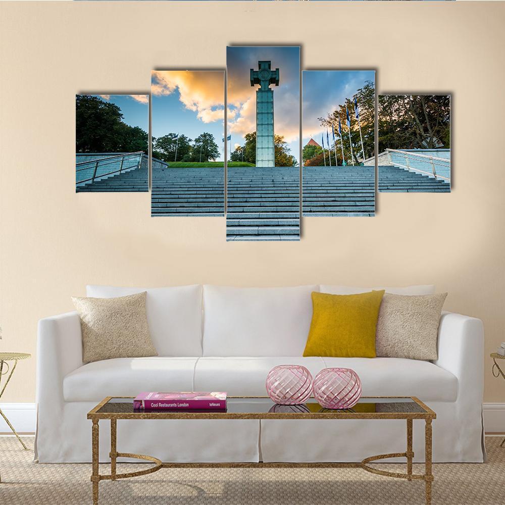 Freedom Square In Tallinn Canvas Wall Art-5 Star-Gallery Wrap-62" x 32"-Tiaracle