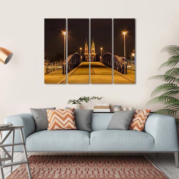 Freiburg Town At Night Canvas Wall Art-4 Horizontal-Gallery Wrap-34" x 24"-Tiaracle