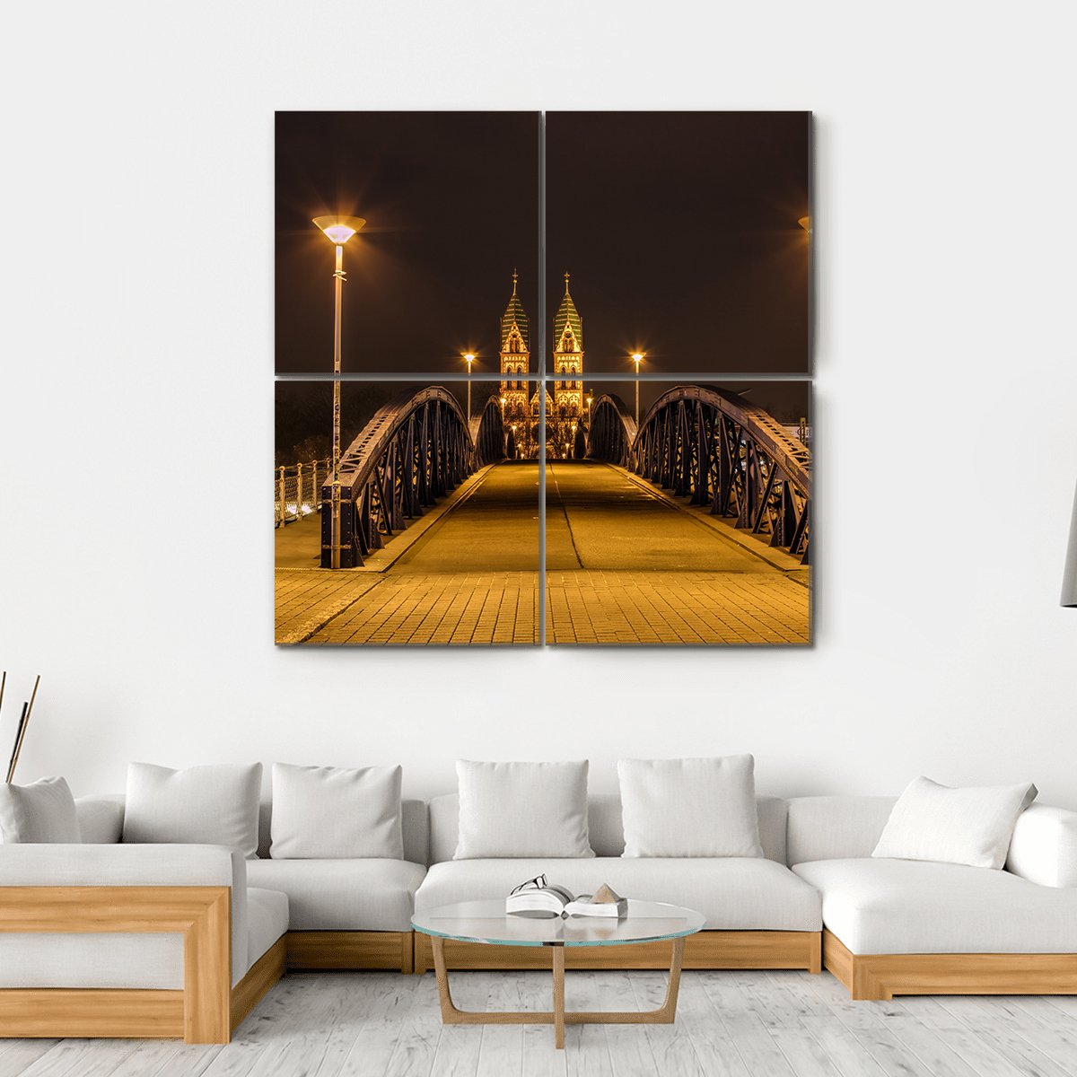 Freiburg Town At Night Canvas Wall Art-4 Square-Gallery Wrap-17" x 17"-Tiaracle