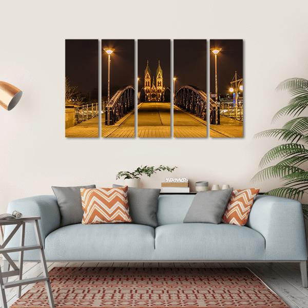 Freiburg Town At Night Canvas Wall Art-5 Horizontal-Gallery Wrap-22" x 12"-Tiaracle