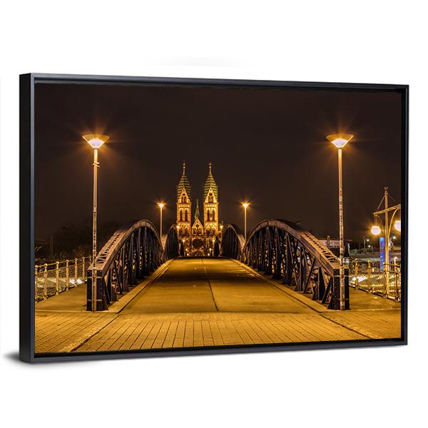 Freiburg Town At Night Canvas Wall Art-3 Horizontal-Gallery Wrap-25" x 16"-Tiaracle