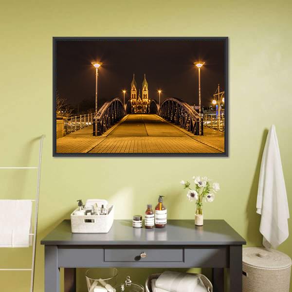 Freiburg Town At Night Canvas Wall Art-1 Piece-Floating Frame-24" x 16"-Tiaracle