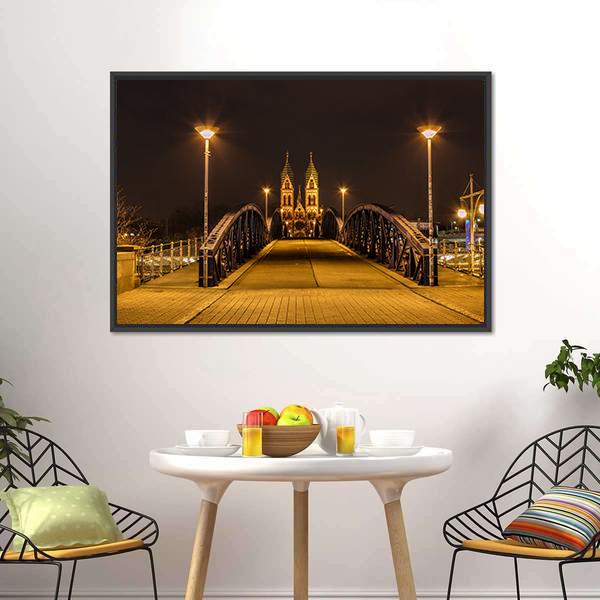 Freiburg Town At Night Canvas Wall Art-3 Horizontal-Gallery Wrap-25" x 16"-Tiaracle
