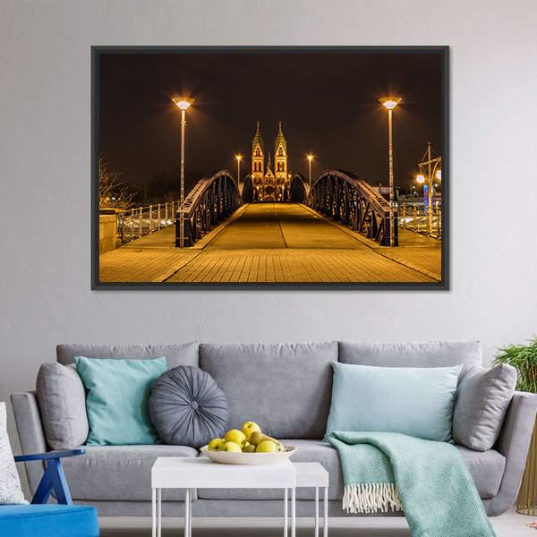 Freiburg Town At Night Canvas Wall Art-3 Horizontal-Gallery Wrap-25" x 16"-Tiaracle