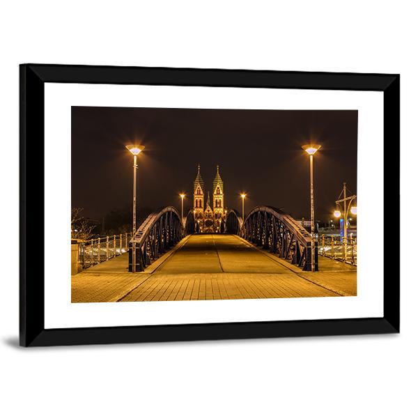 Freiburg Town At Night Canvas Wall Art-3 Horizontal-Gallery Wrap-25" x 16"-Tiaracle