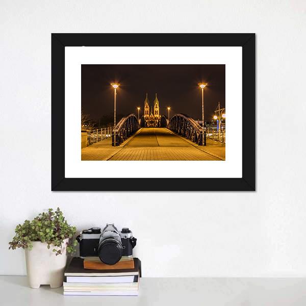 Freiburg Town At Night Canvas Wall Art-1 Piece-Framed Print-20" x 16"-Tiaracle