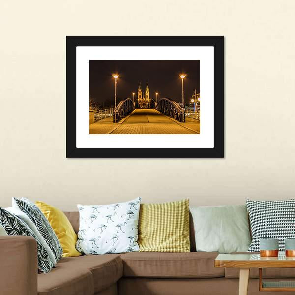 Freiburg Town At Night Canvas Wall Art-3 Horizontal-Gallery Wrap-25" x 16"-Tiaracle