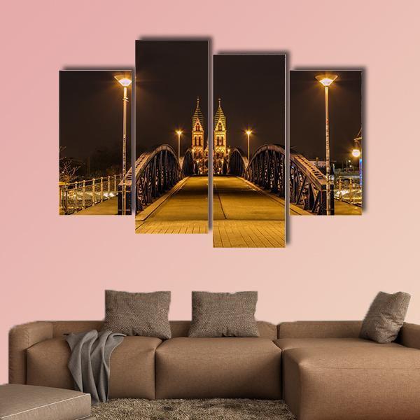 Freiburg Town At Night Canvas Wall Art-4 Pop-Gallery Wrap-50" x 32"-Tiaracle