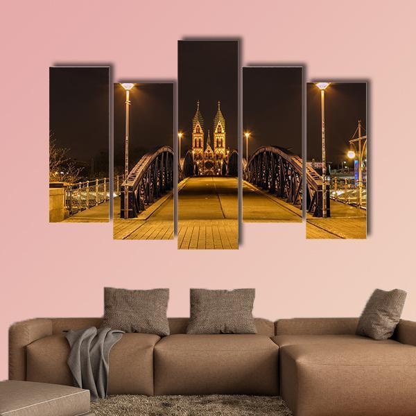 Freiburg Town At Night Canvas Wall Art-5 Pop-Gallery Wrap-47" x 32"-Tiaracle