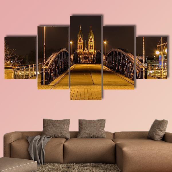 Freiburg Town At Night Canvas Wall Art-5 Star-Gallery Wrap-62" x 32"-Tiaracle