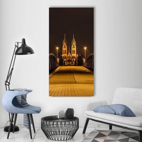 Freiburg Town At Night Vertical Canvas Wall Art-3 Vertical-Gallery Wrap-12" x 25"-Tiaracle