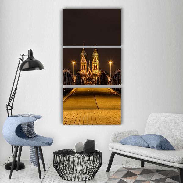 Freiburg Town At Night Vertical Canvas Wall Art-3 Vertical-Gallery Wrap-12" x 25"-Tiaracle