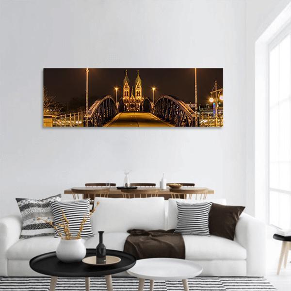 Freiburg Town At Night Panoramic Canvas Wall Art-1 Piece-36" x 12"-Tiaracle