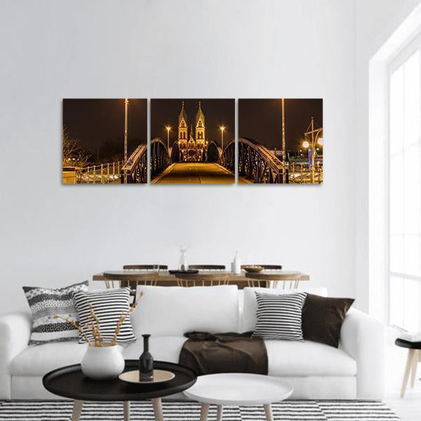 Freiburg Town At Night Panoramic Canvas Wall Art-3 Piece-25" x 08"-Tiaracle