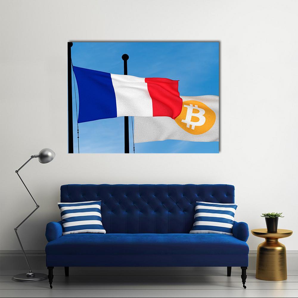 French Flag And Bitcoin Flag Canvas Wall Art-4 Horizontal-Gallery Wrap-34" x 24"-Tiaracle