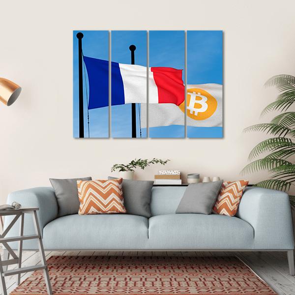 French Flag And Bitcoin Flag Canvas Wall Art-4 Horizontal-Gallery Wrap-34" x 24"-Tiaracle