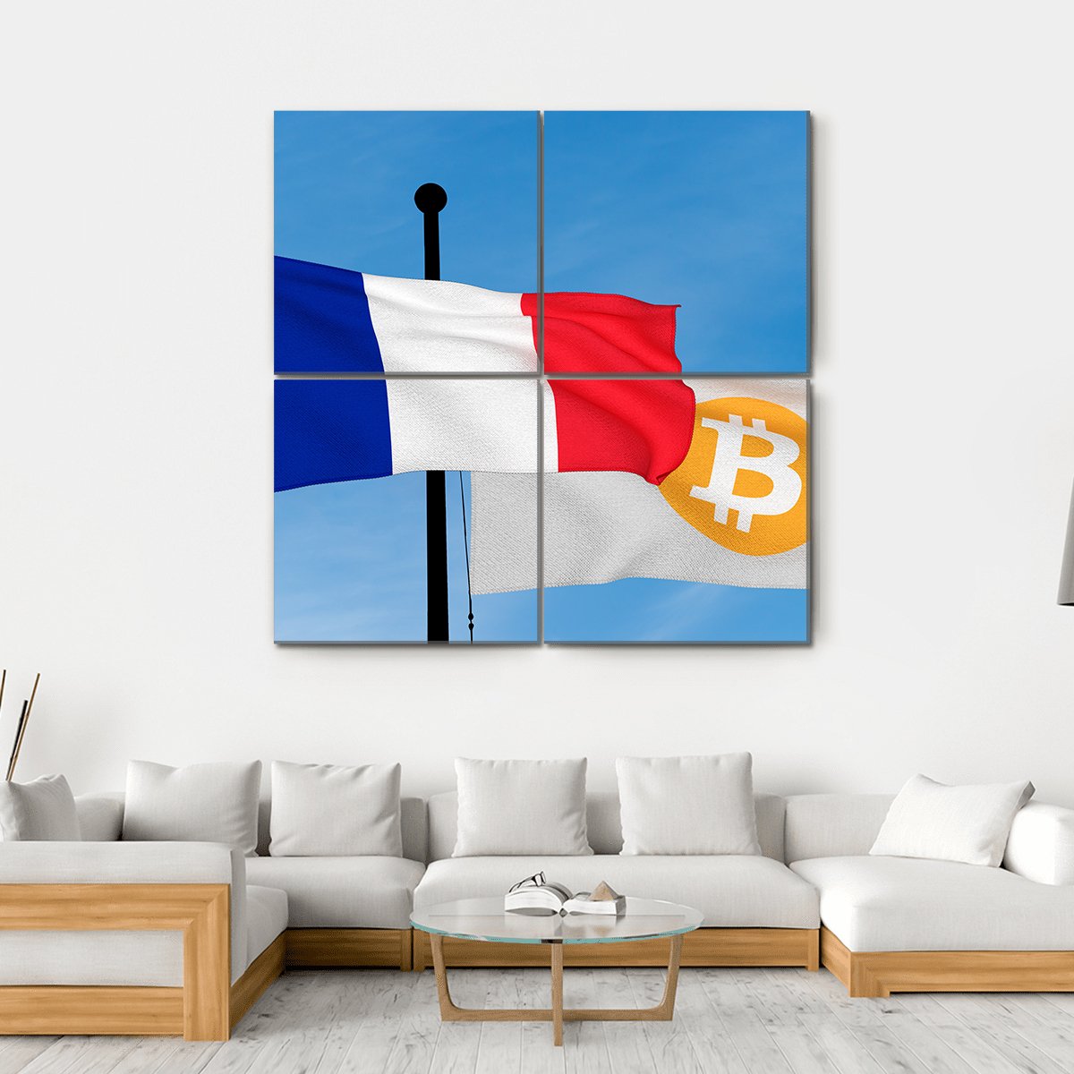 French Flag And Bitcoin Flag Canvas Wall Art-4 Square-Gallery Wrap-17" x 17"-Tiaracle