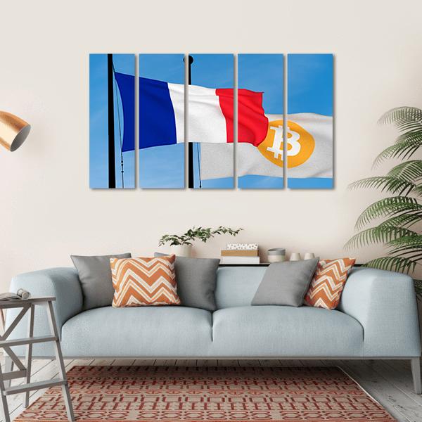 French Flag And Bitcoin Flag Canvas Wall Art-5 Horizontal-Gallery Wrap-22" x 12"-Tiaracle