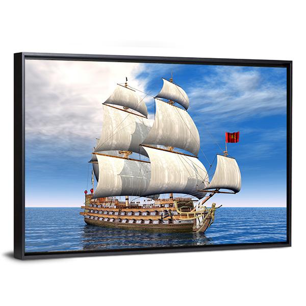 French Sailing Ship Canvas Wall Art-3 Horizontal-Gallery Wrap-25" x 16"-Tiaracle