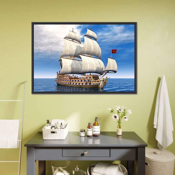 French Sailing Ship Canvas Wall Art-1 Piece-Floating Frame-24" x 16"-Tiaracle