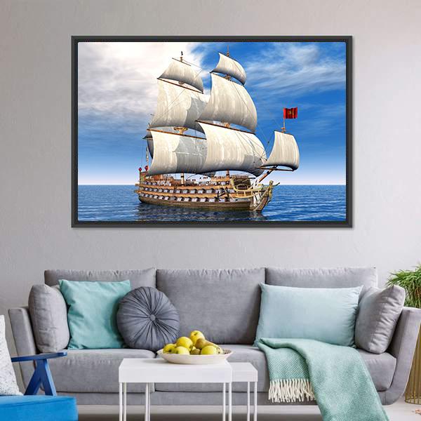 French Sailing Ship Canvas Wall Art-3 Horizontal-Gallery Wrap-25" x 16"-Tiaracle