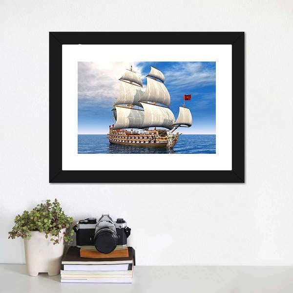 French Sailing Ship Canvas Wall Art-1 Piece-Framed Print-20" x 16"-Tiaracle