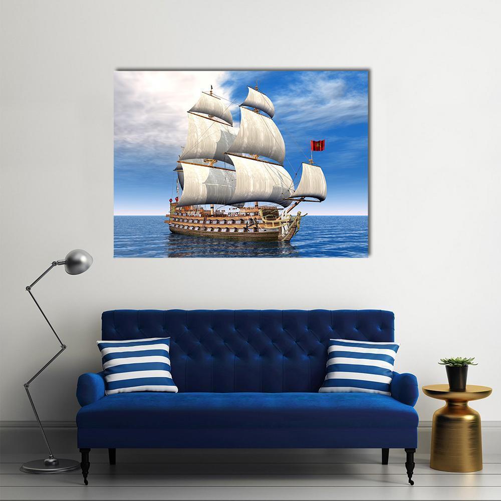 French Sailing Ship Canvas Wall Art-1 Piece-Gallery Wrap-48" x 32"-Tiaracle