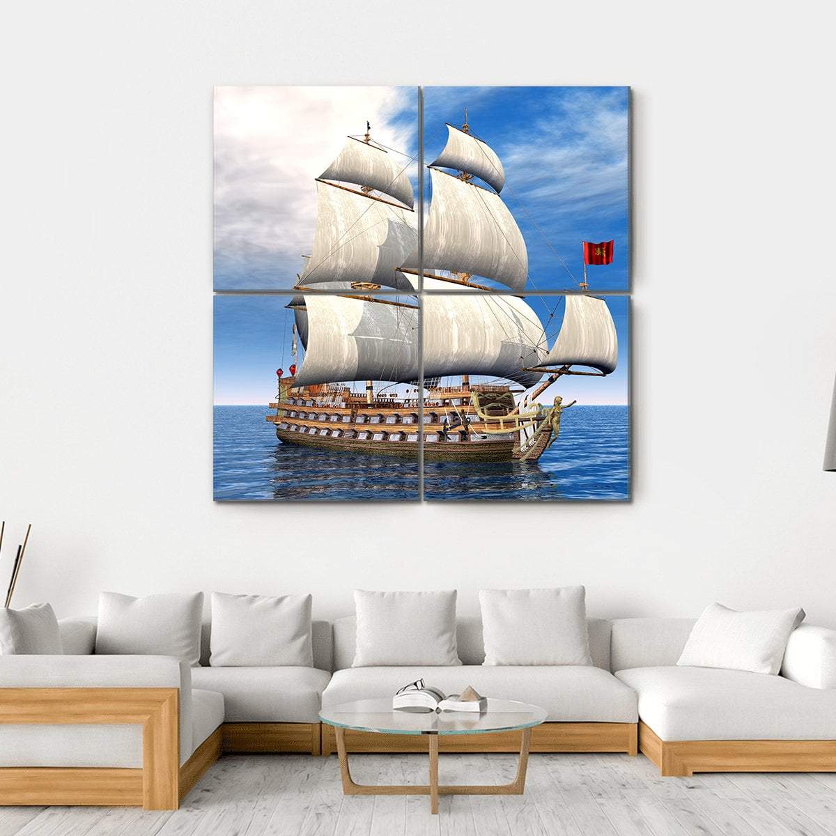 French Sailing Ship Canvas Wall Art-4 Square-Gallery Wrap-17" x 17"-Tiaracle