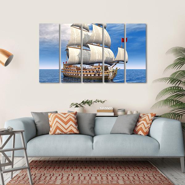 French Sailing Ship Canvas Wall Art-5 Horizontal-Gallery Wrap-22" x 12"-Tiaracle