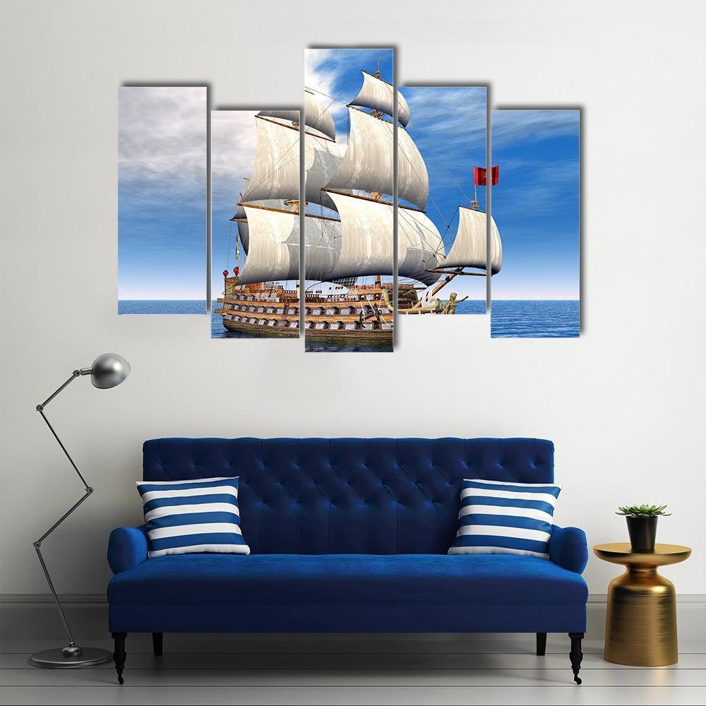 French Sailing Ship Canvas Wall Art-5 Pop-Gallery Wrap-47" x 32"-Tiaracle