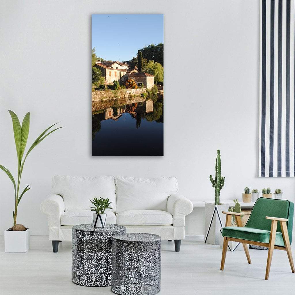 French Village With River Vertical Canvas Wall Art-3 Vertical-Gallery Wrap-12" x 25"-Tiaracle