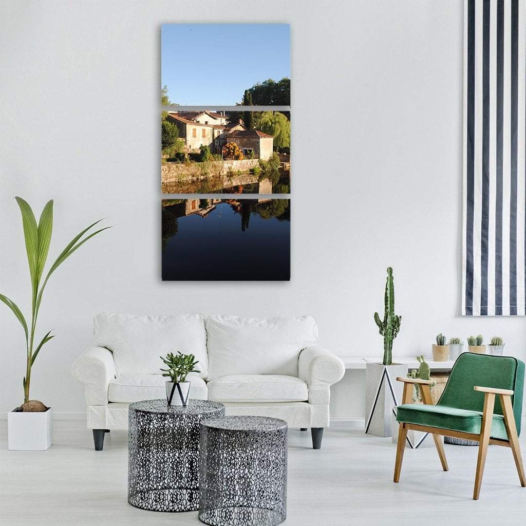 French Village With River Vertical Canvas Wall Art-3 Vertical-Gallery Wrap-12" x 25"-Tiaracle