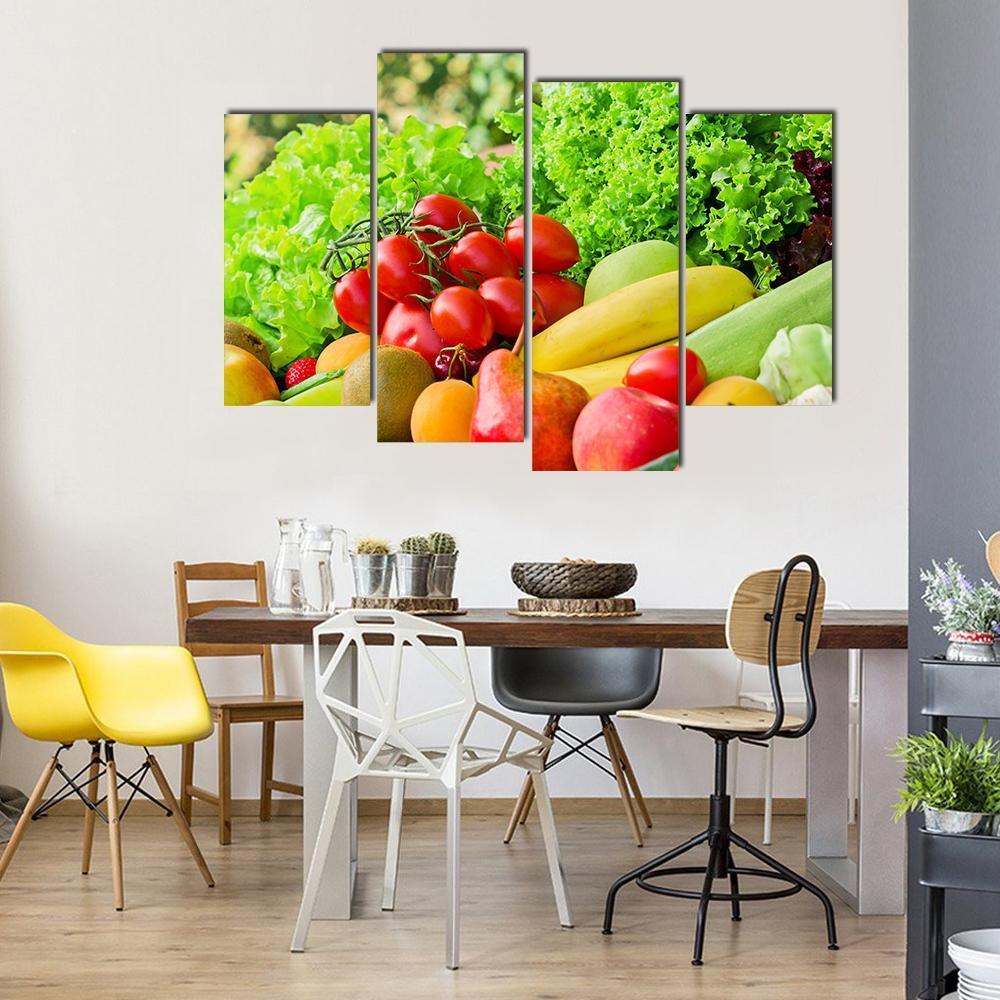 Fresh Fruits &amp; Vegetables Canvas Wall Art-4 Pop-Gallery Wrap-50" x 32"-Tiaracle