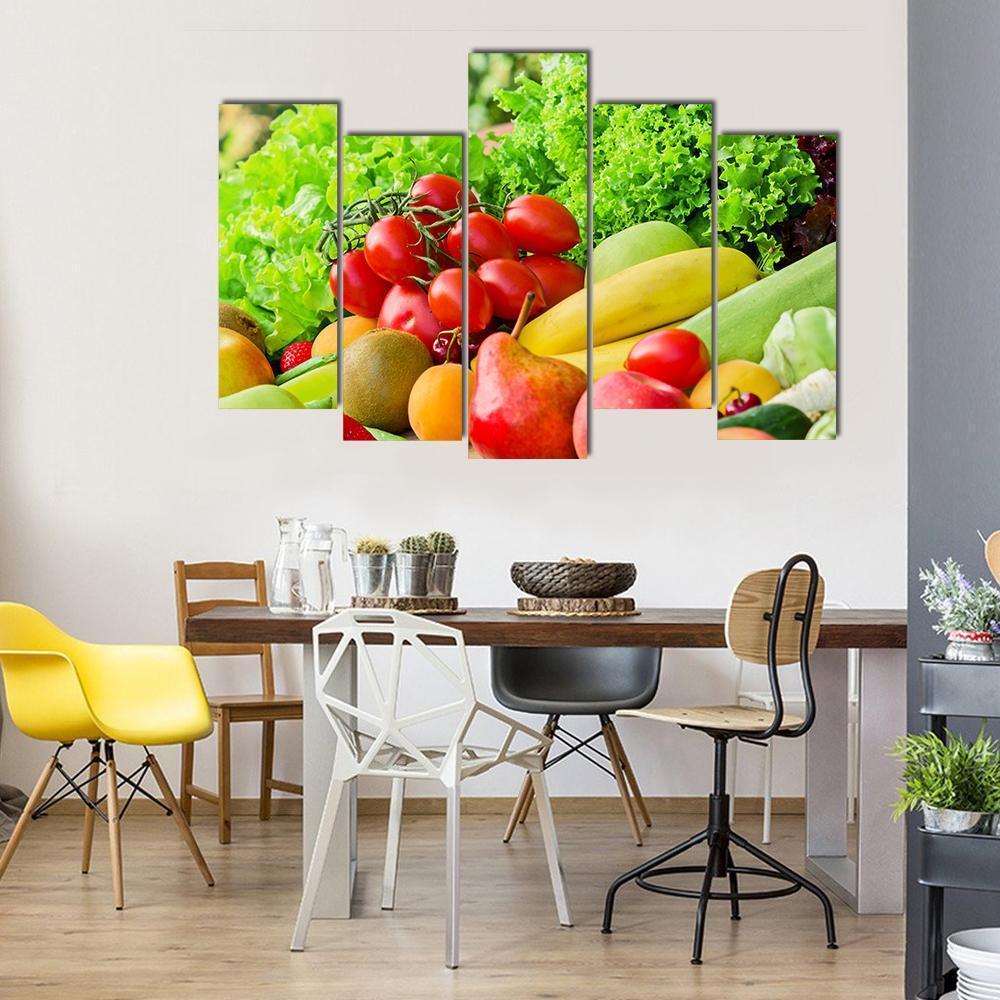 Fresh Fruits &amp; Vegetables Canvas Wall Art-5 Pop-Gallery Wrap-47" x 32"-Tiaracle