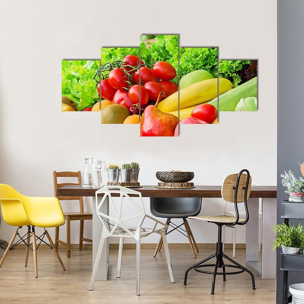 Fresh Fruits &amp; Vegetables Canvas Wall Art-5 Star-Gallery Wrap-62" x 32"-Tiaracle
