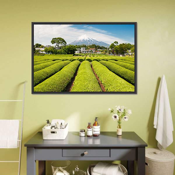 Fresh Green Tea Field in A Spring Morning Canvas Wall Art-1 Piece-Floating Frame-24" x 16"-Tiaracle