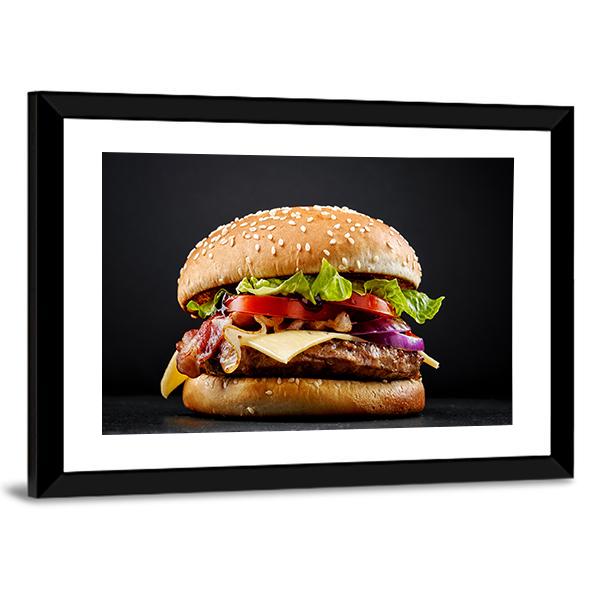 Fresh Tasty Burger Canvas Wall Art-3 Horizontal-Gallery Wrap-25" x 16"-Tiaracle