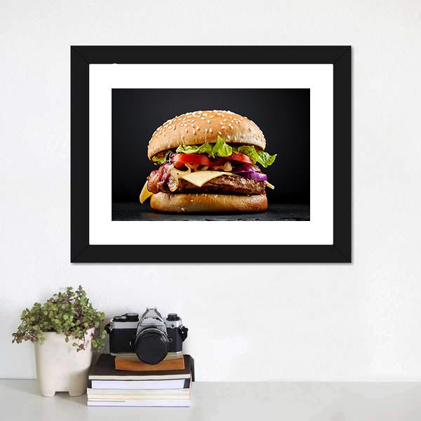 Fresh Tasty Burger Canvas Wall Art-1 Piece-Framed Print-20" x 16"-Tiaracle