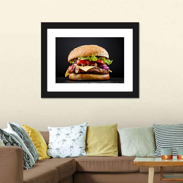 Fresh Tasty Burger Canvas Wall Art-3 Horizontal-Gallery Wrap-25" x 16"-Tiaracle