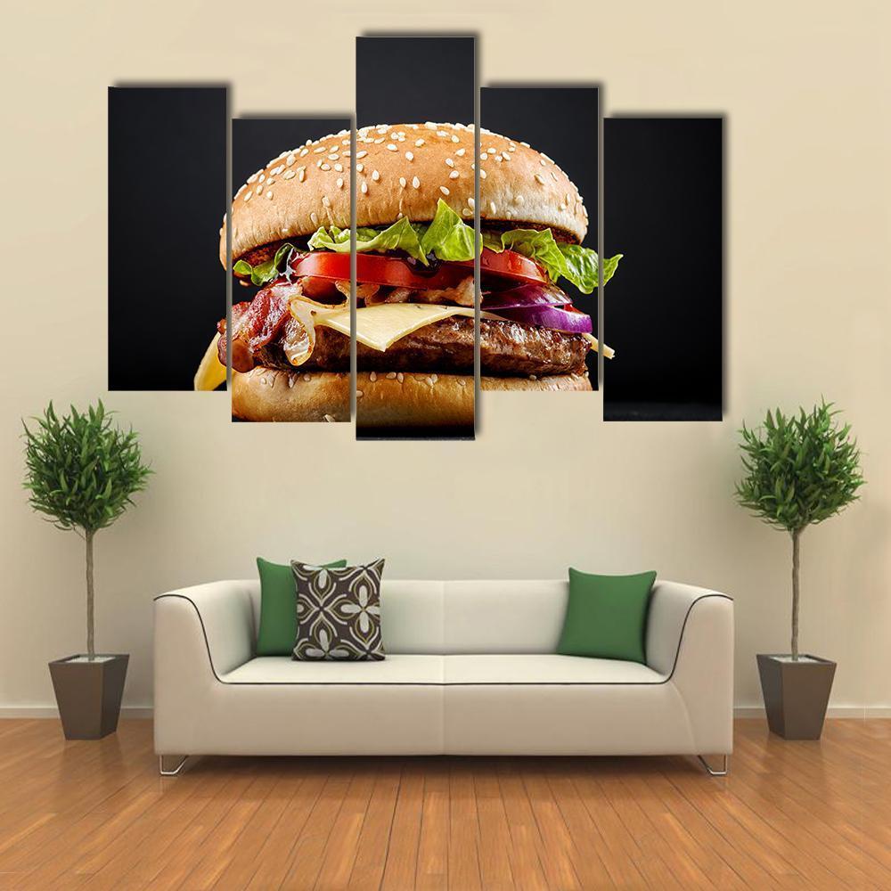 Fresh Tasty Burger Canvas Wall Art-5 Pop-Gallery Wrap-47&quot; x 32&quot;-Tiaracle
