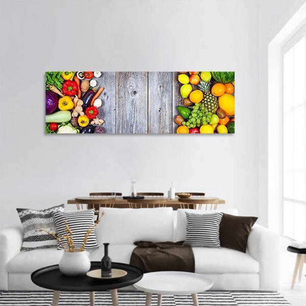 Fresh Vegetables And Fruits Panoramic Canvas Wall Art-3 Piece-25" x 08"-Tiaracle